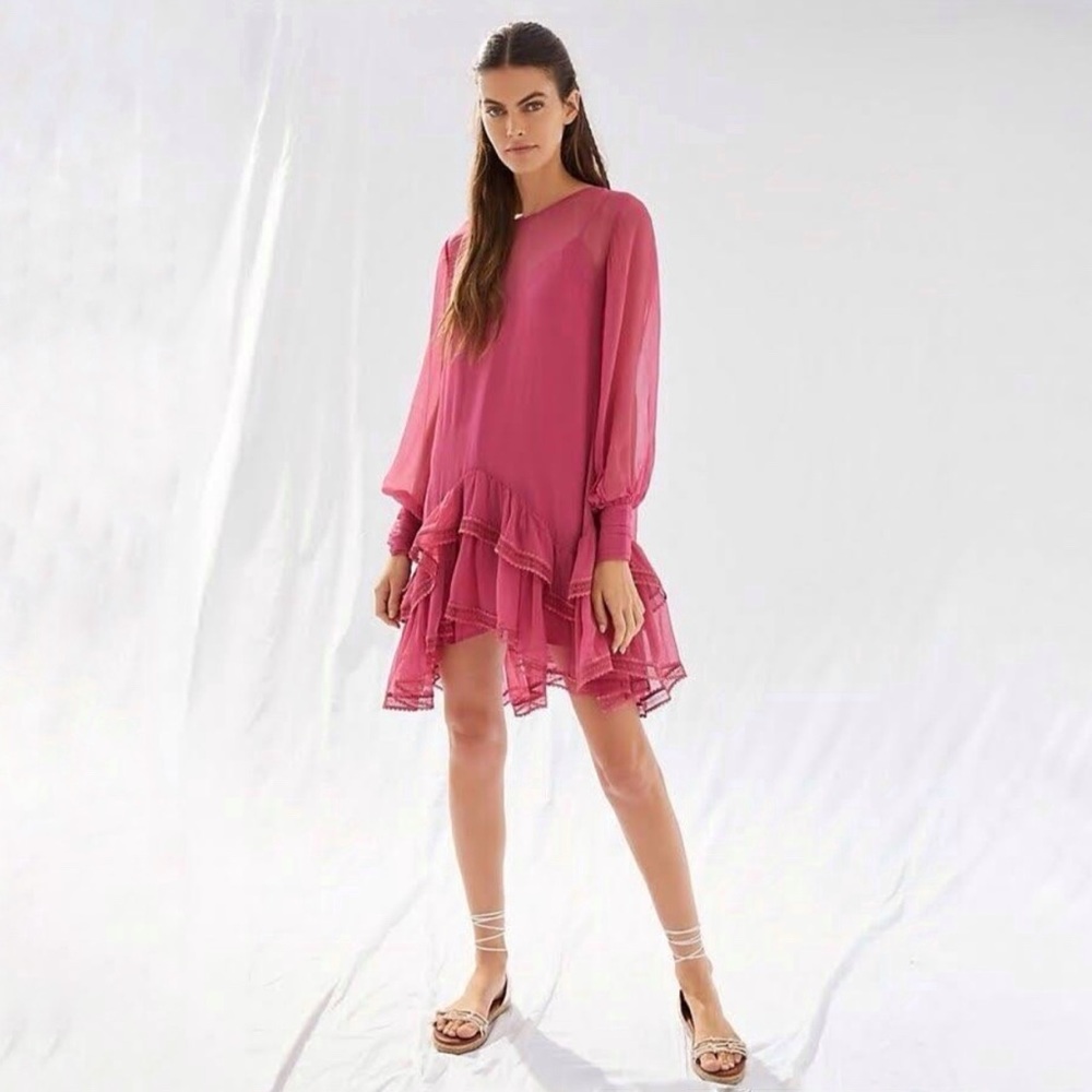 Magali Pascal Ines Pink Shift Long Sleeve Dress L